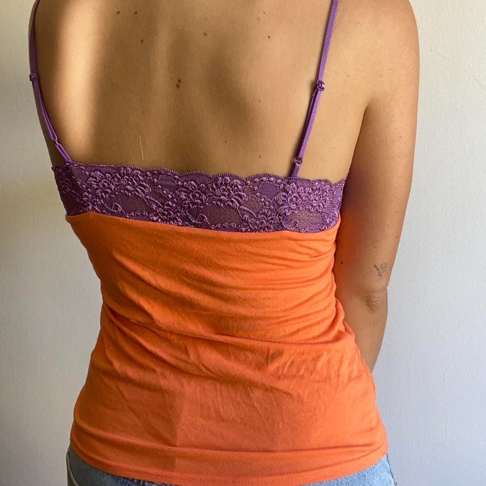 VS Moda International Women's Orange & Purple Lacey Tank Sz M EUC - Picture 4 of 9